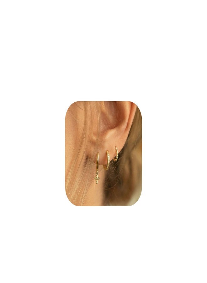 Ewrkbrㅤ Cross Earrings for Women, 14k Gold Plated Small Huggie Hoop Earrings for Women Trendy Cute Hypoallergenic Cross Drop Dangle Earring Fashion Jewelry Baptism Gifts - Image 1